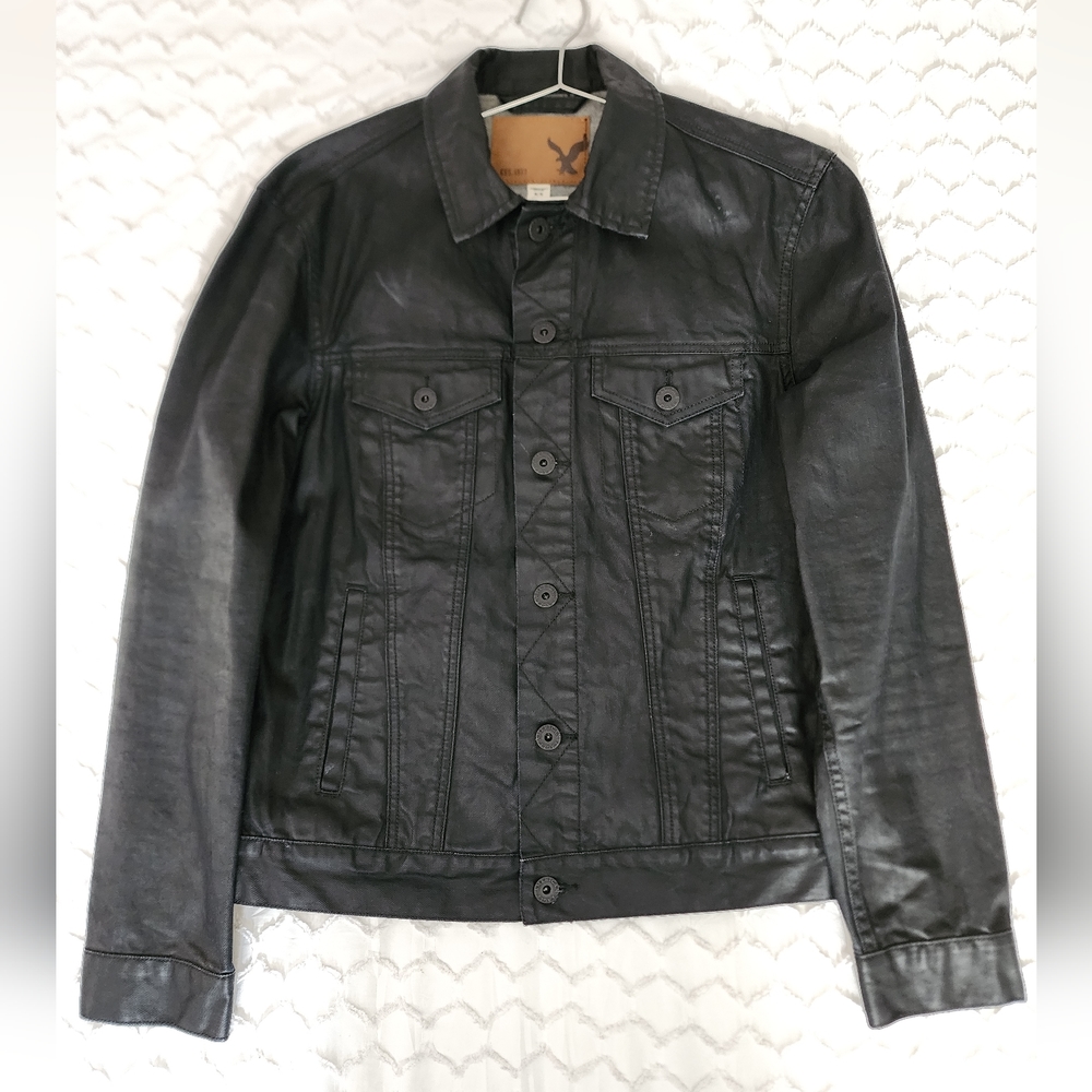 American Eagle waxed jean black trucker jacket